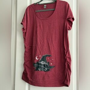 Bloom Maternity Red Peekaboo Cat Witch Halloween Pregnancy Top